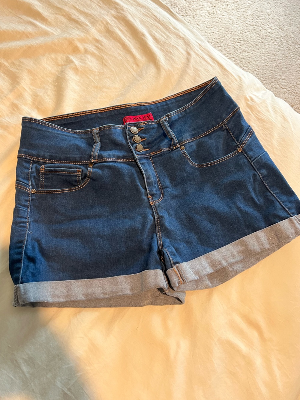 Wax Jean Dark Blue Roll-Cuff Denim Shorts - size Large